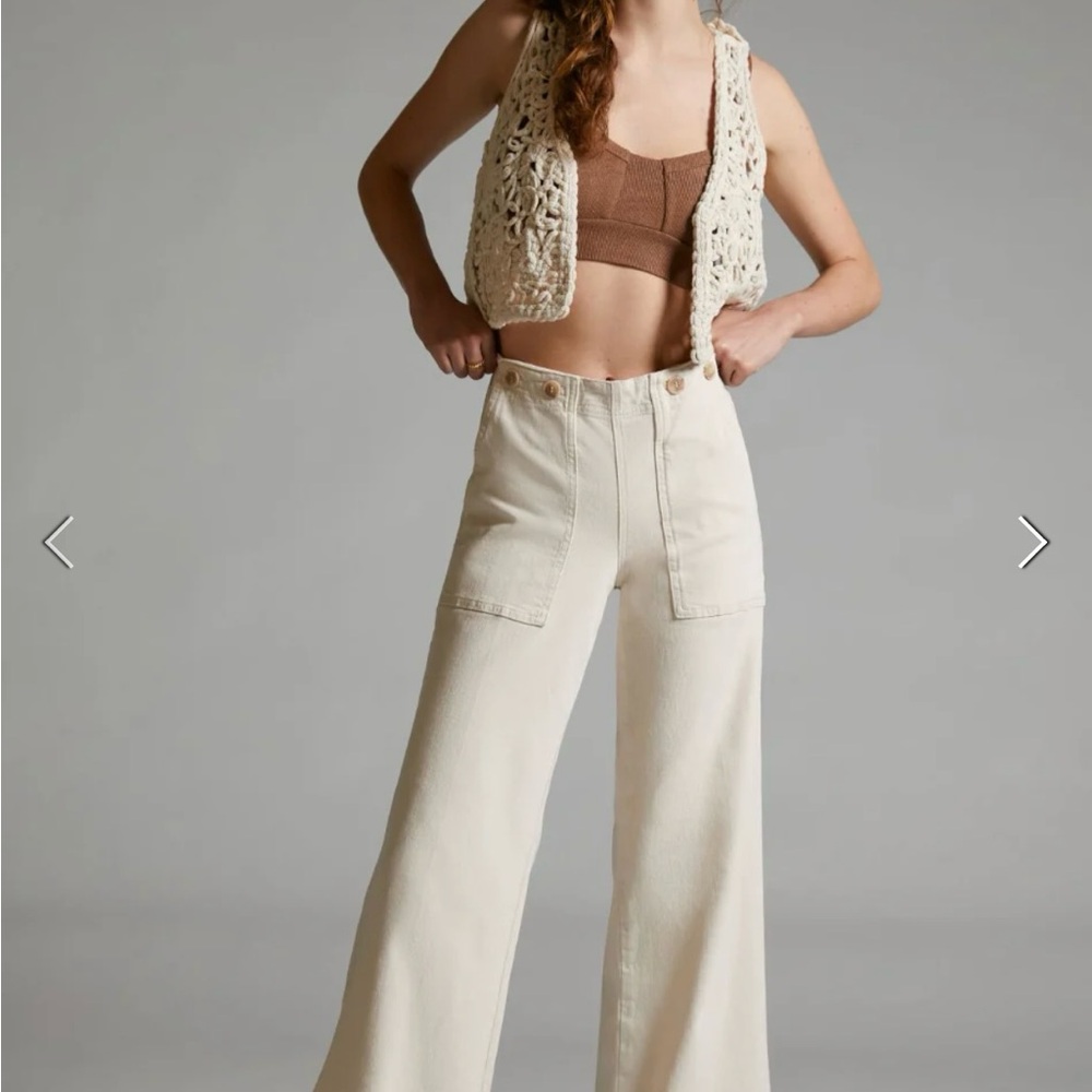 Pilcro by Anthropology Wide-Leg Cream Trousers/Jeans Sz 28